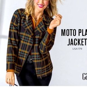 NWOT CAbi moto plaid jacket, style 4401, size Large
